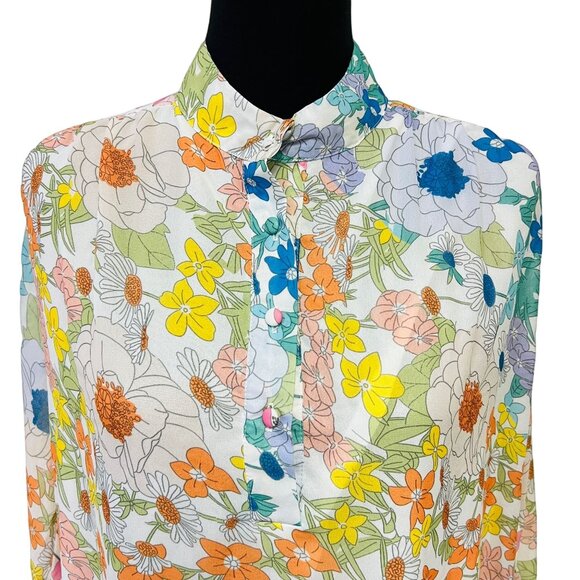 TDDPSSHDP A-Line Mini Dress Multi Floral Sheer Oversized Pullover Tunic Preppy - Picture 9 of 11